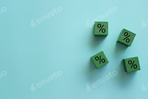 Preview: Wooden cubes and percent sign with copy space