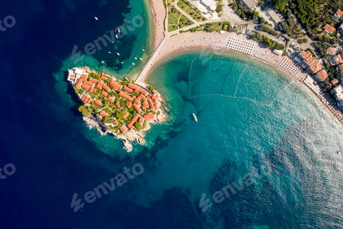 Preview: Aerial view at Sveti Stefan islet in Montenegro