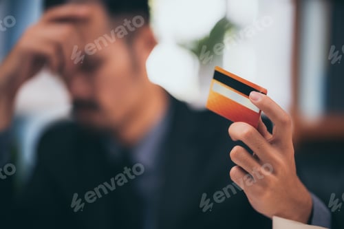Preview: stress person concept, professional business man having a problem about credit card