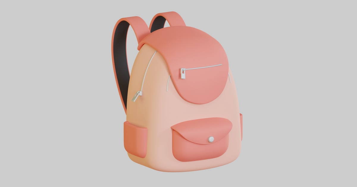 Peach backpack with pockets 3D, Incl. school bag & school - Envato