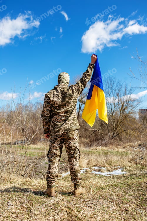 Preview: Armed Forces of Ukraine. Ukrainian soldier. Military uniform. Ukrainian flag.