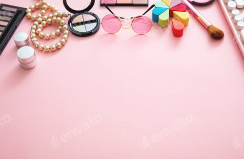 Preview: Essentials fashion female accessories on pink background