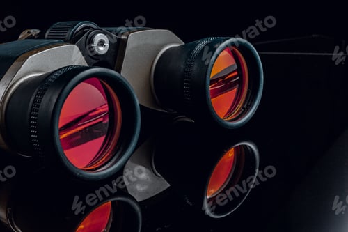 Preview: Military binoculars on black background with reflection