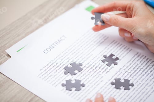 Preview: Business concept, woman close up makes up puzzle