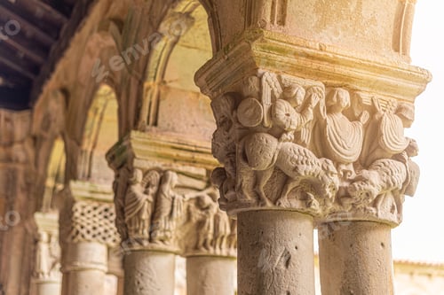 Preview: Ornamental stone columns in ancient catholic church