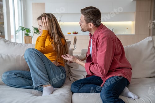 Preview: Offended woman manipulator ignoring boyfriend want to talk. Family couple misunderstanding problems