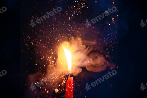 Preview: Smoke and fire texture with sparkles. Candle flame on a black background with gradient blue and
