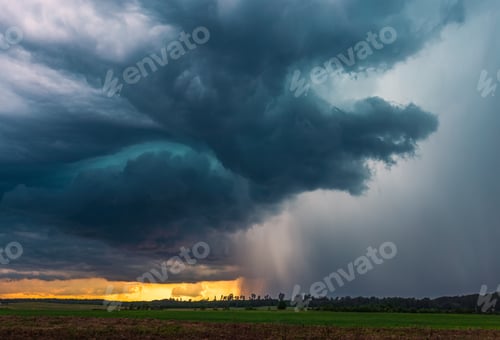 Preview: Severe thunderstorm clouds, landscape with storm clouds