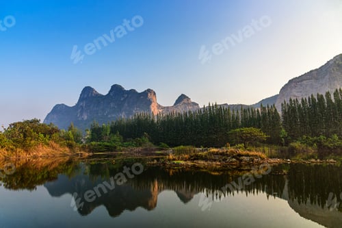 Preview: Beautiful view of landscape with reflection on lake at Khao e bid