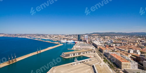 Preview: Aerial view of Marseille pier - Vieux Port, Saint Jean castle, a