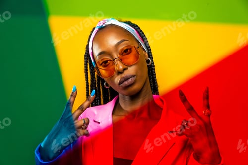Preview: Beautiful afro woman with pigtails and stylish clothes