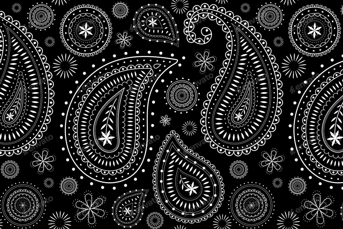 Paisley pattern background, mandala abstract illustration in black
