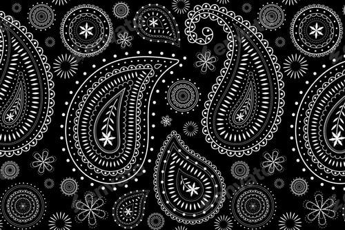 Preview: Paisley pattern background, mandala abstract illustration in black