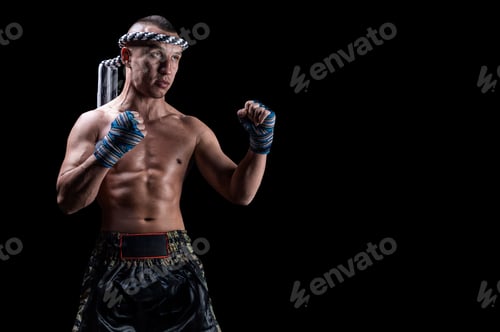 Preview: Portrait Of A Boxer Of Mixed Martial Arts. The Concept Of Sports, Mma, Kickboxing. Mixed Media