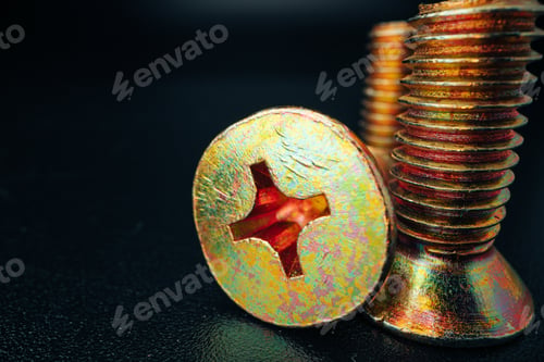 Preview: Iron screw bolts on black background close up
