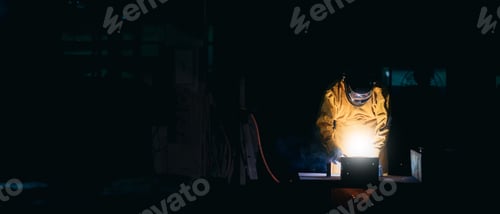 Preview: Industrial worker welds and cutting a metal at the factory.