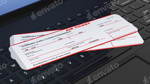 Preview: Two air tickets on black laptop keyboard