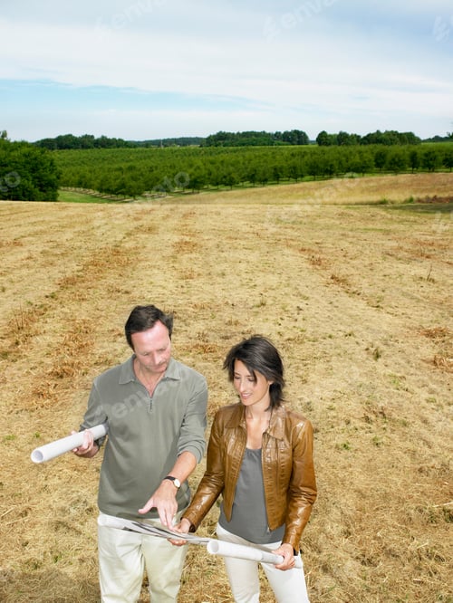 Preview: Architects discussing in a field