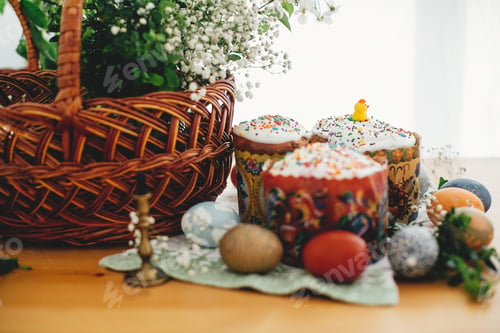 Preview: Traditional Easter food on rustic table