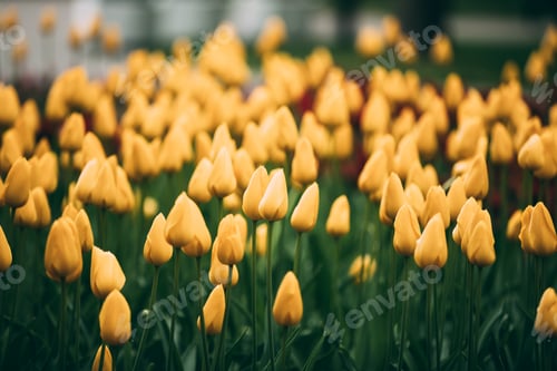 Preview: Yellow Tulips Flowers In Spring Garden Flower Bed