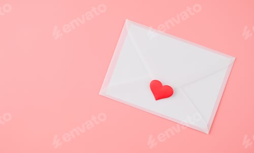 Preview: valentines day letter and envelope on pink background
