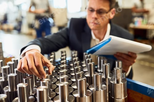Preview: Close-up of engineer in doing quality control at streel factory.