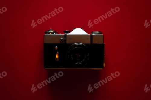 Preview: Vintage Photo Camera on red background