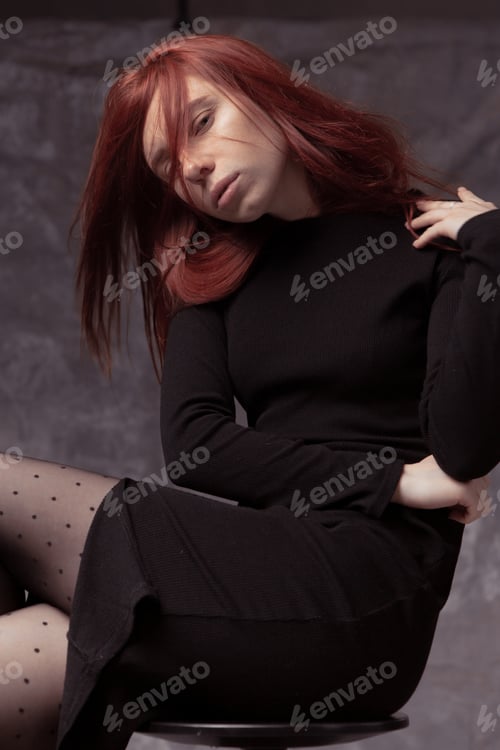 Preview: Beautiful Feminine Girl In A Dress On A Canvas Background. Art Portrait
