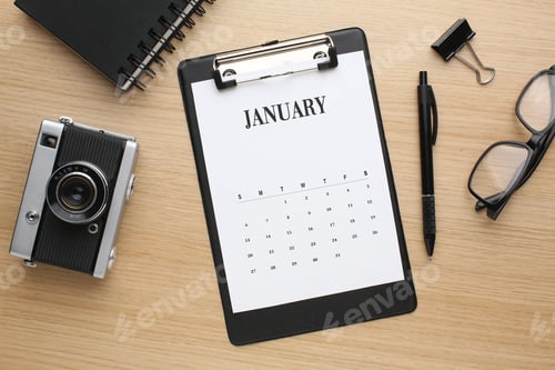Preview: Desktop calendar on a modern desktop. Schedule and time planning in office and business.