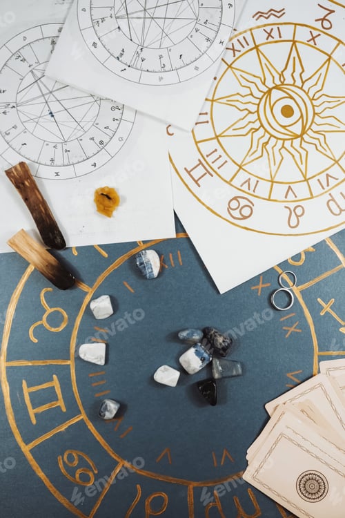 Preview: Astrology. Astrologer calculates natal chart and makes a forecast of fate.Tarot cards, Fortune