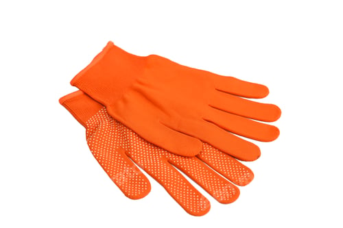 Preview: Orange cotton gloves. Fabric gloves for home work and working