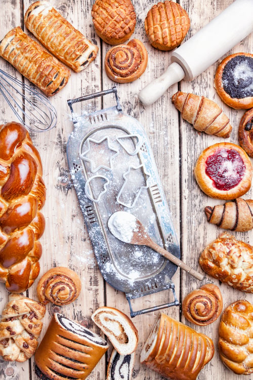 Preview: Delicious holiday baking background with ingredients and utensils