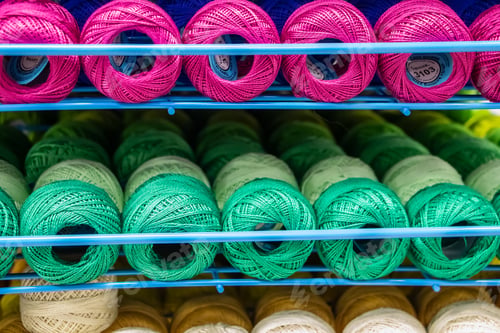 Preview: Set of multi-colored threads for embroidery. Selling sewing supplies in a hobby store