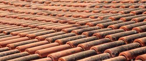 Preview: Brown roof tiles with black spots, background, texture.