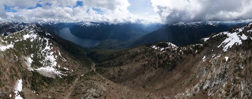 Preview: Aerial Canadian Mountain Landscape. Sunny Cloudy Day. BC, Canada. Nature Background Panorama