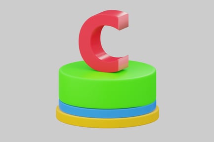 Vista previa: «C» roja sobre objeto circular multicolor