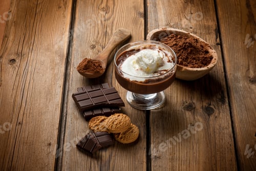 Preview: hot chocolate with whipped cream and cookies