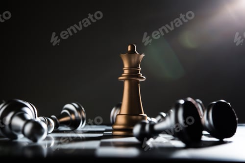 Preview: King and Knight of chess setup on dark background .