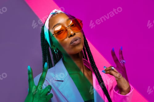 Preview: Beautiful afro woman with pigtails and stylish clothes