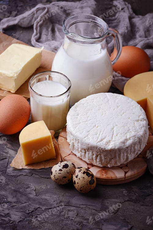 Preview: Milk, cottage cheese, sour cream, butter, eggs