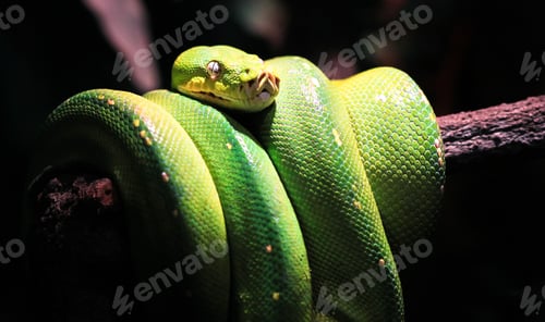 Preview: Green Tree Python Resting on a Tree Branch