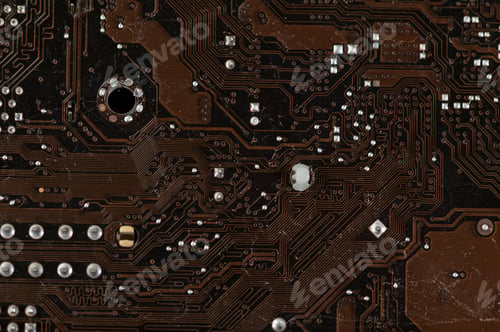 Preview: detail of the back of a motherboard