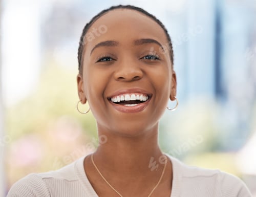 Preview: Happy, portrait and face of a black woman in corporate, working and smile as a business employee at
