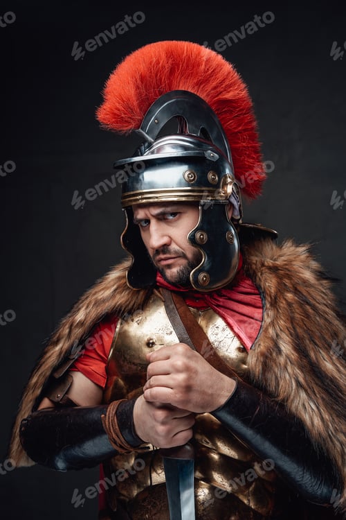 Preview: Angry ancient rome soldier against dark background