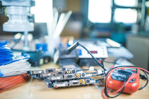 Preview: Modern microscope, electronic components in a scientific laboratory