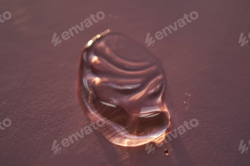 Preview: Beautiful volumetric drop of cosmetic product on a dark purple background.