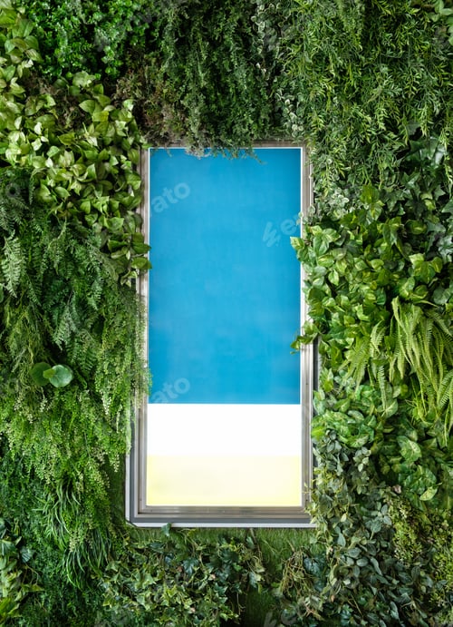 Preview: Blank signboard advertise with cover green foliage