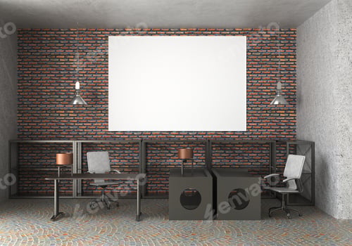 Preview: 3D Mockup photo frame in Modern interior work area