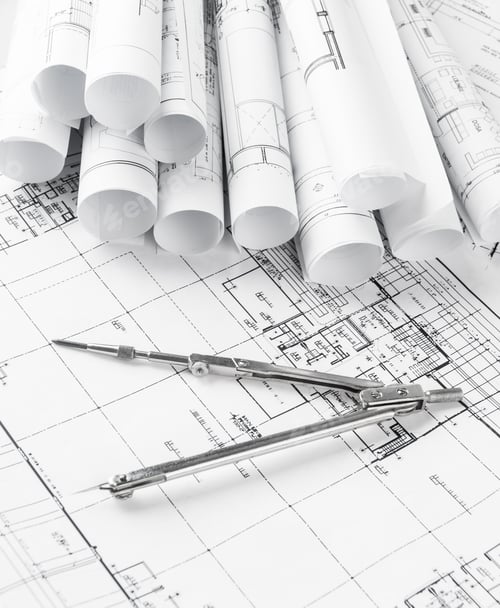 Preview: rolls of architecture blueprints and house plans