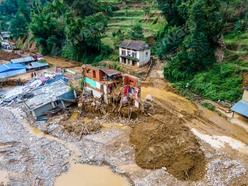 Preview: The Aerial View Shows The Flood-affected Patikharka, Kavrepalanchok District, Nepal.